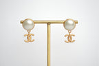 Double C Matt Gold Studs with White Round Pearl | Classic Earrings