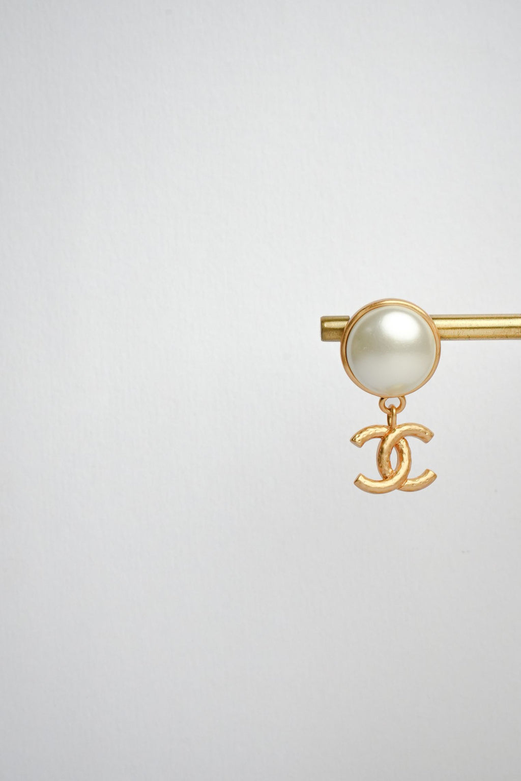 Double C Matt Gold Studs with White Round Pearl | Classic Earrings