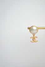 Double C Matt Gold Studs with White Round Pearl | Classic Earrings