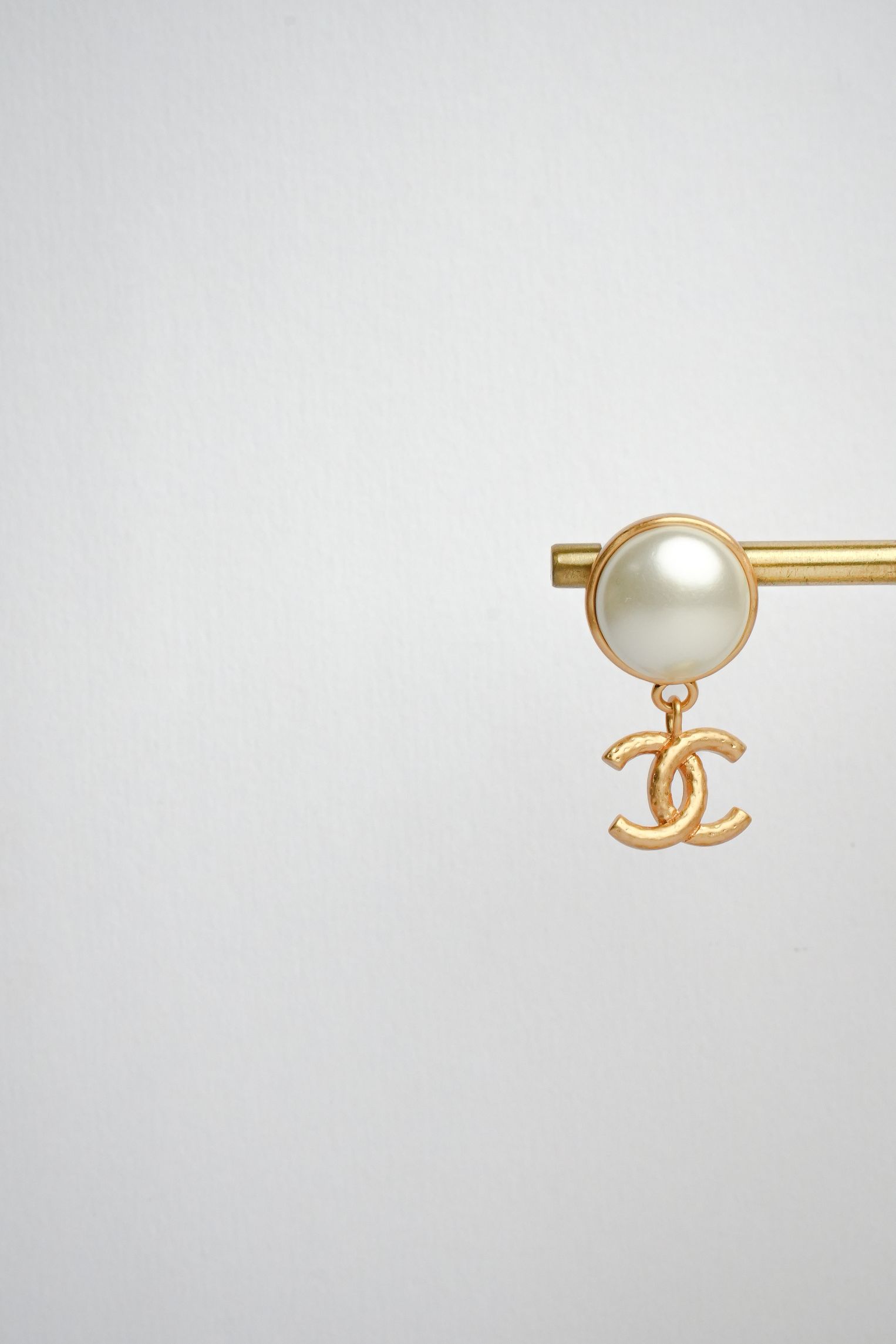 Double C Matt Gold Studs with White Round Pearl | Classic Earrings