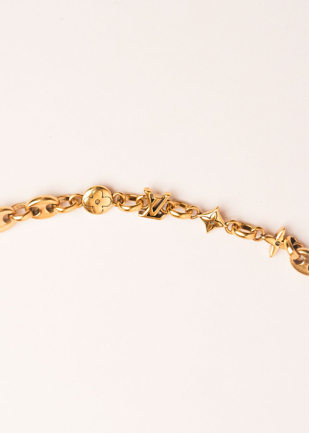 Alphabet L V Matt Gold Sleek Chain with Signature Motifs | Luxury Necklace