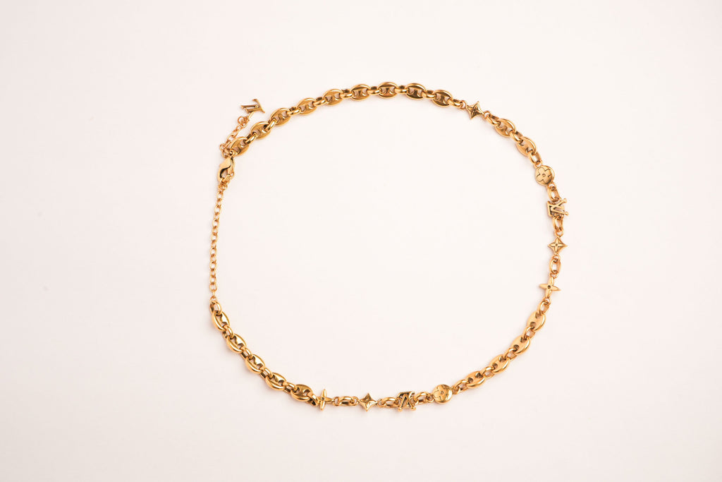 Alphabet L V Matt Gold Sleek Chain with Signature Motifs | Luxury Necklace