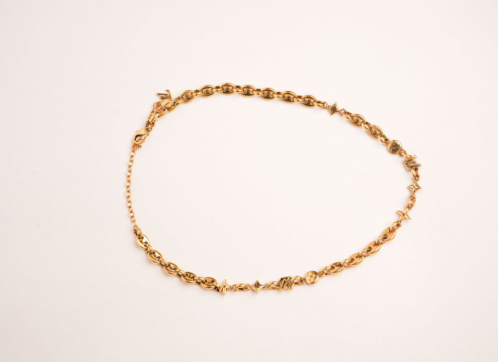 Alphabet L V Matt Gold Sleek Chain with Signature Motifs | Luxury Necklace