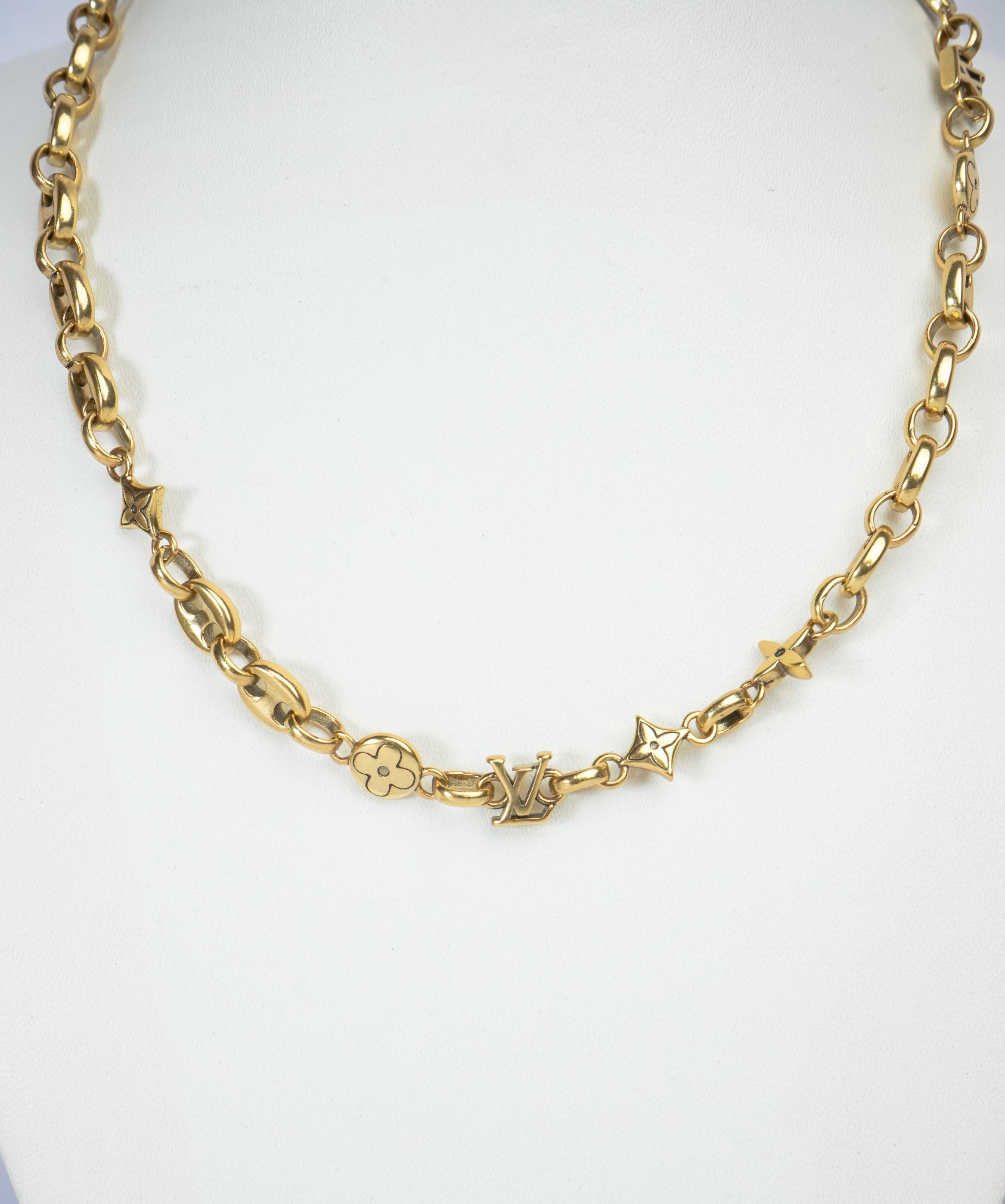 Alphabet L V Matt Gold Sleek Chain with Signature Motifs | Luxury Necklace