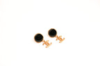 Double C Matt Gold Studs with Black Round Stone | Chic Fashion Earrings