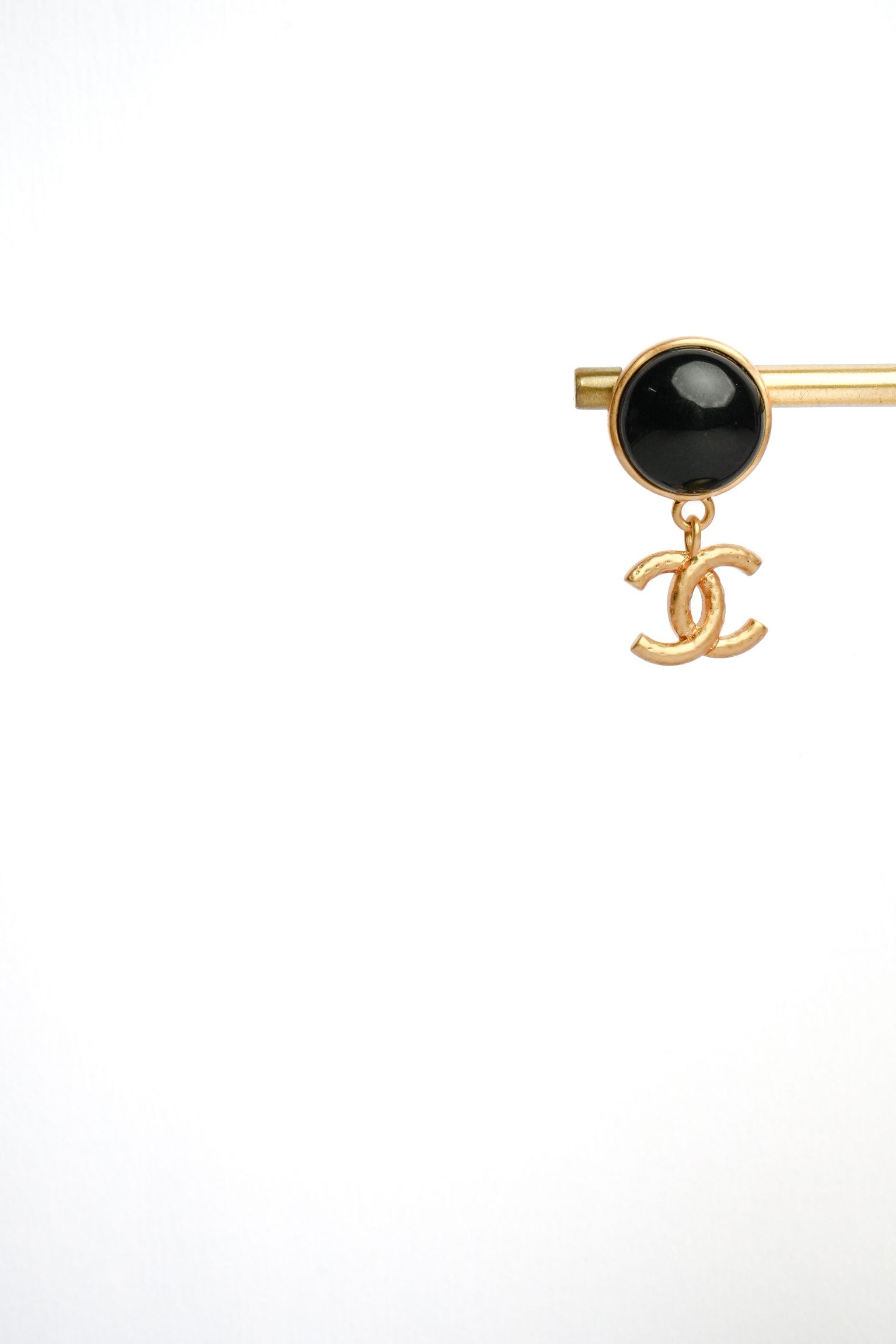 Double C Matt Gold Studs with Black Round Stone | Chic Fashion Earrings