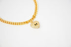 Alphabet V Chunky Gold Chain with Heart Motif in CZ | Statement Necklace
