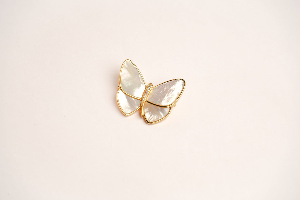 Alphabet VCA MOP Butterfly Brooch | Mother of Pearl Designer Fashion Pin