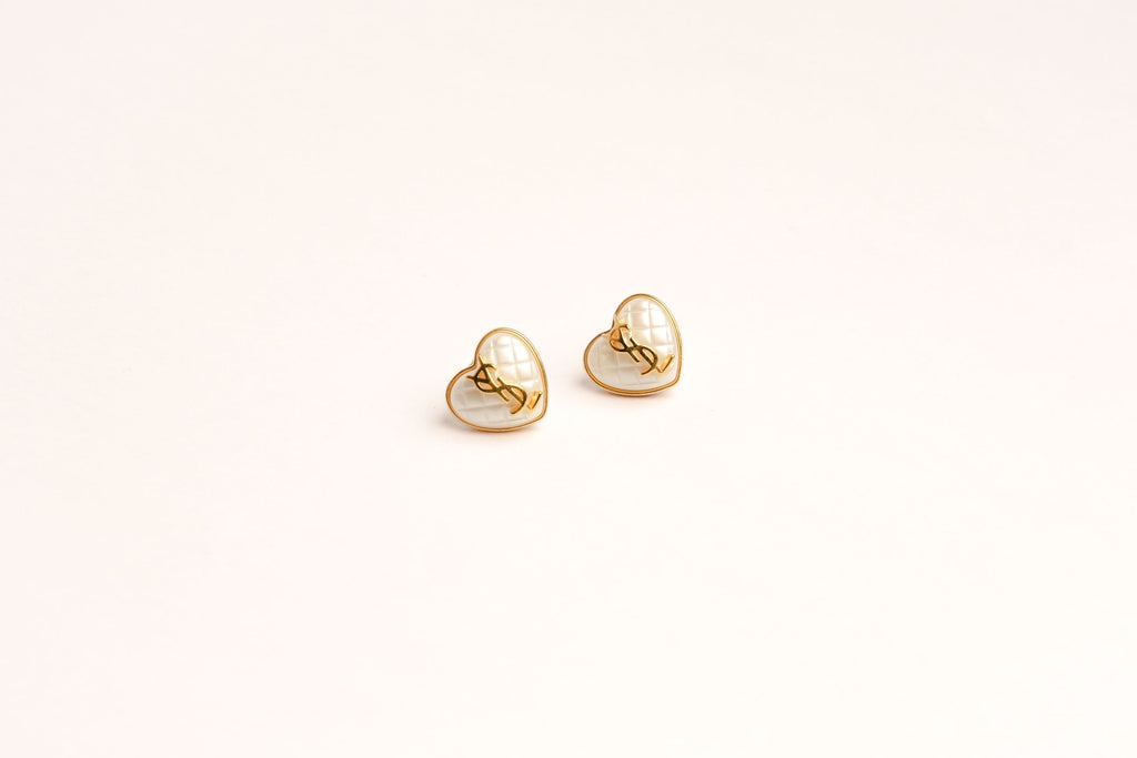 Alphabet Y S L White Heart Studs | Romantic Fashion Earrings
