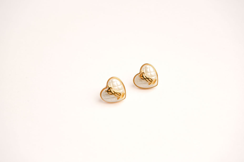 Alphabet Y S L White Heart Studs | Romantic Fashion Earrings