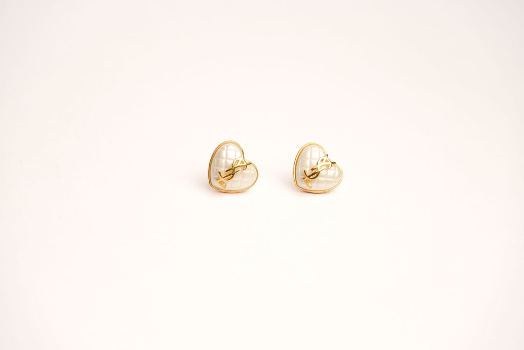 Alphabet Y S L White Heart Studs | Romantic Fashion Earrings