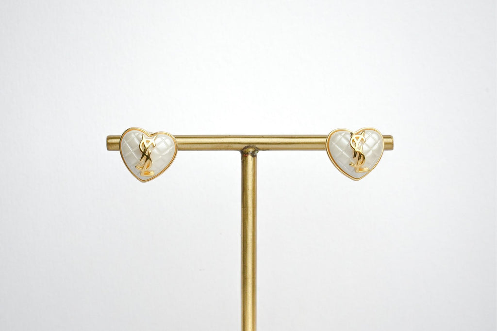 Alphabet Y S L White Heart Studs | Romantic Fashion Earrings