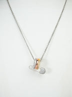 Alphabet C Safety Pin Tri Color Circles Motif Chain in Platinum with CZ | Fashion Necklace