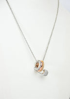 Alphabet C Safety Pin Tri Color Circles Motif Chain in Platinum with CZ | Fashion Necklace