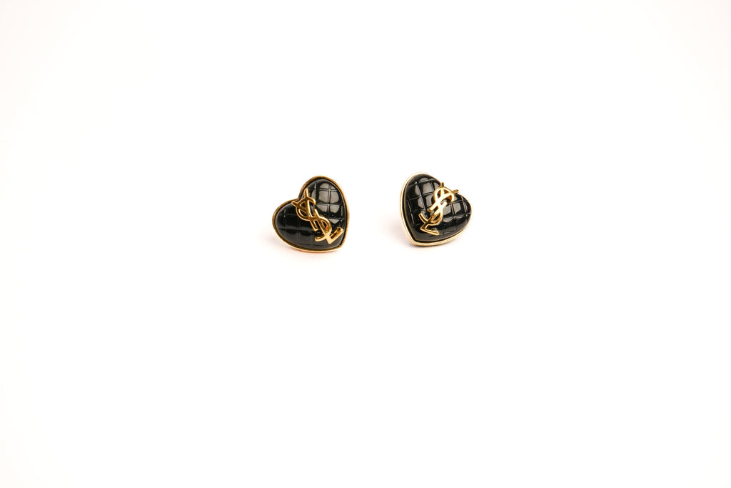 Alphabet Y S L Black Heart Studs | Statement Fashion Earrings
