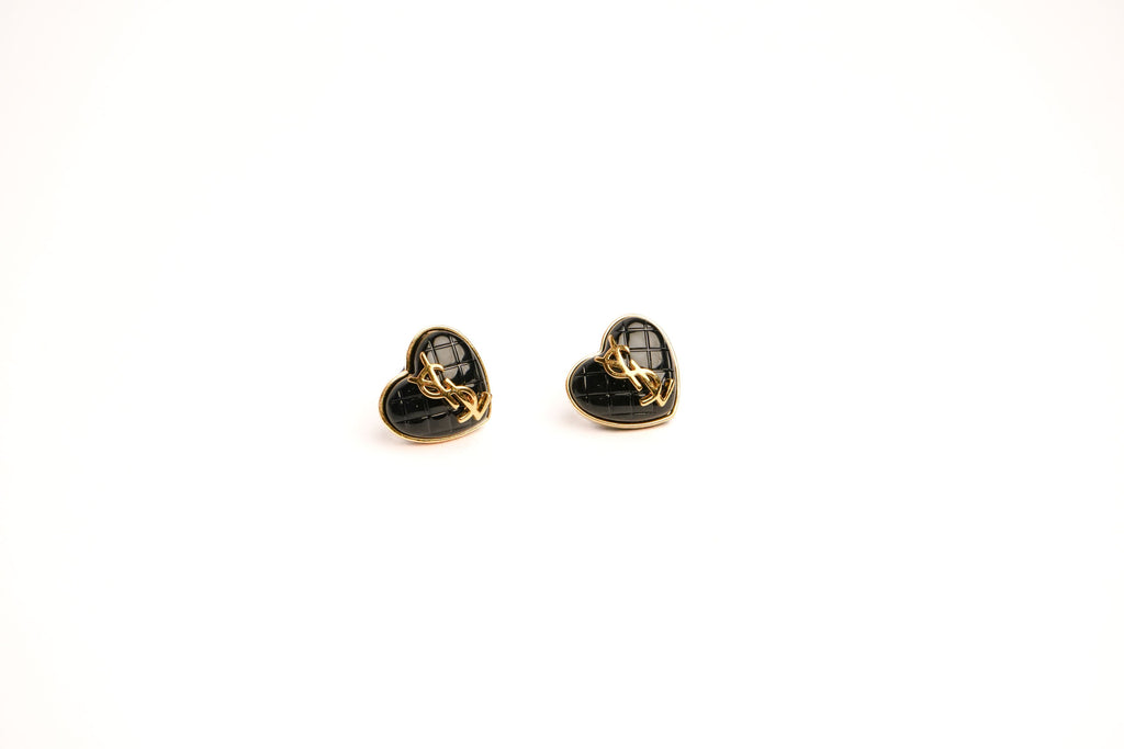 Alphabet Y S L Black Heart Studs | Statement Fashion Earrings