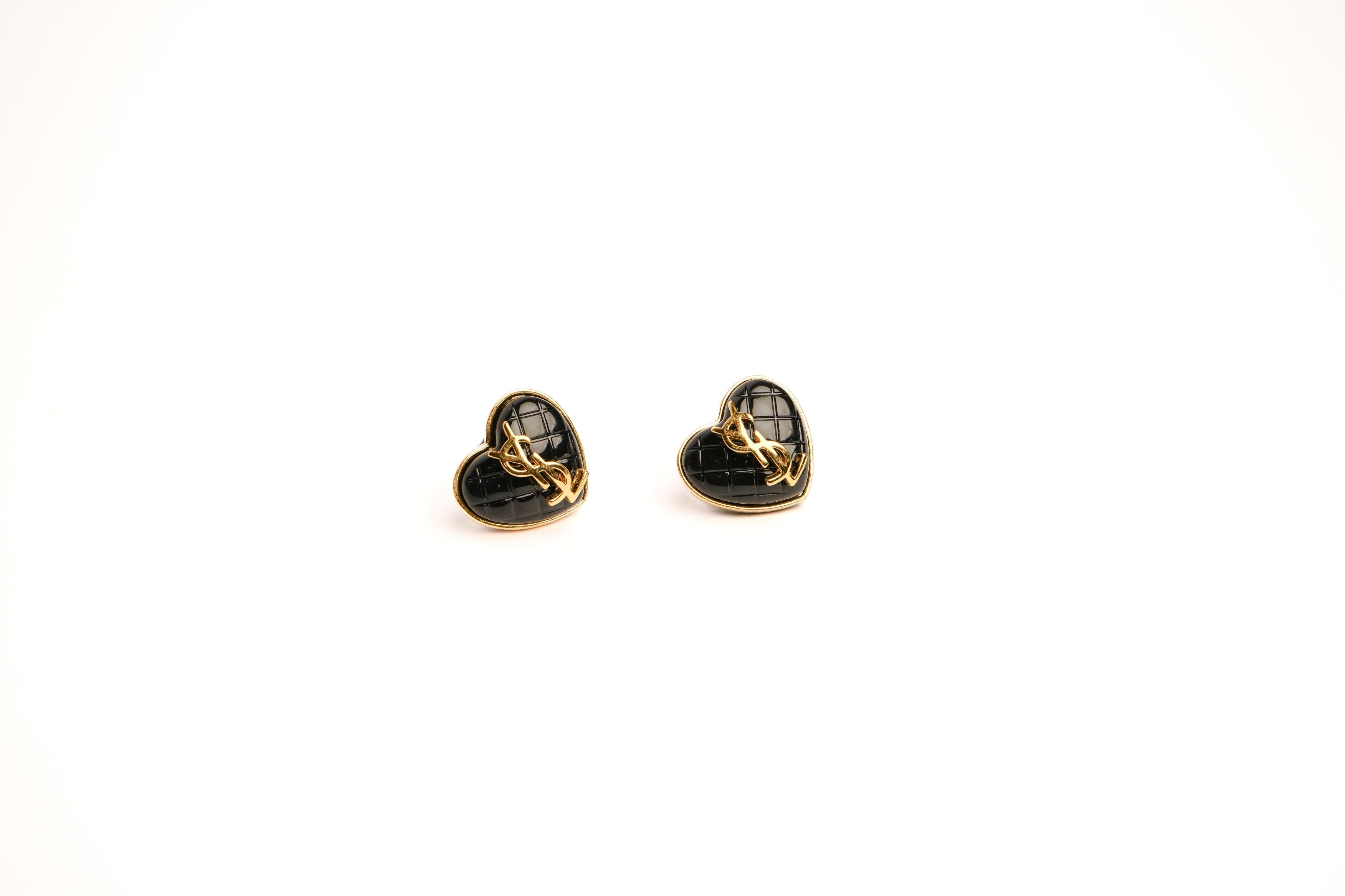 Alphabet Y S L Black Heart Studs | Statement Fashion Earrings