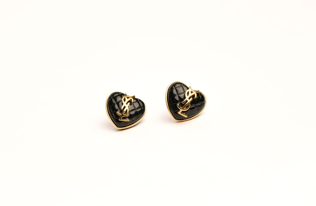 Alphabet Y S L Black Heart Studs | Statement Fashion Earrings
