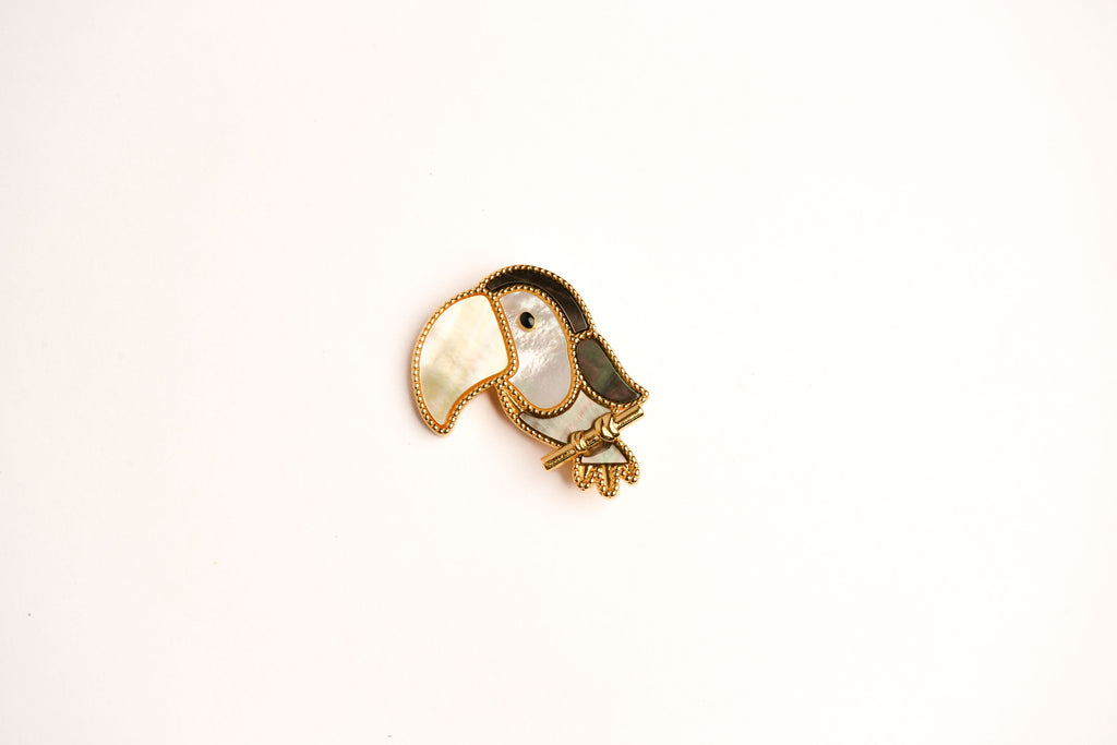 Alphabet VCA White Grey MOP Toucan Brooch | Mother of Pearl Bird Pin