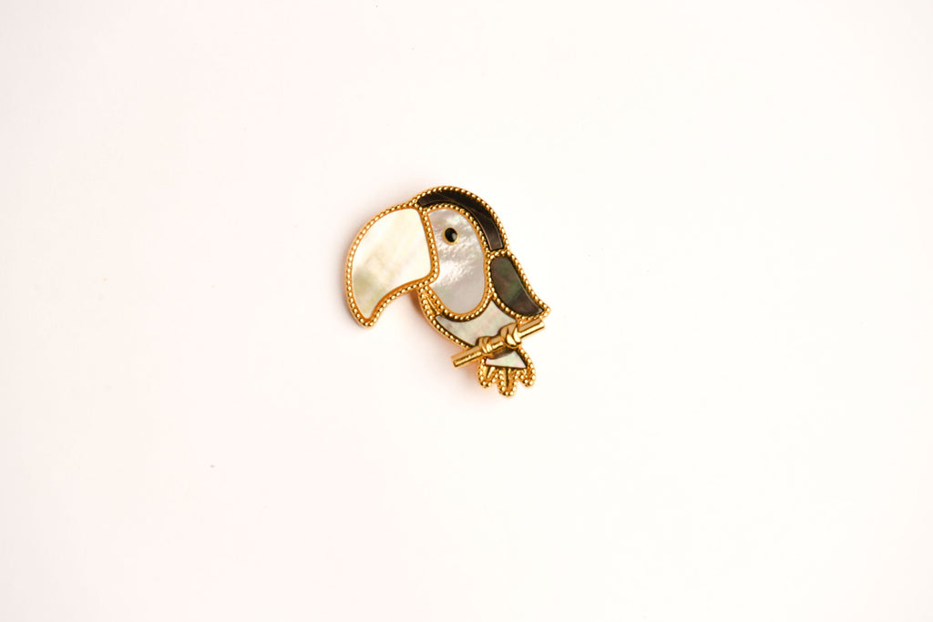 Alphabet VCA White Grey MOP Toucan Brooch | Mother of Pearl Bird Pin