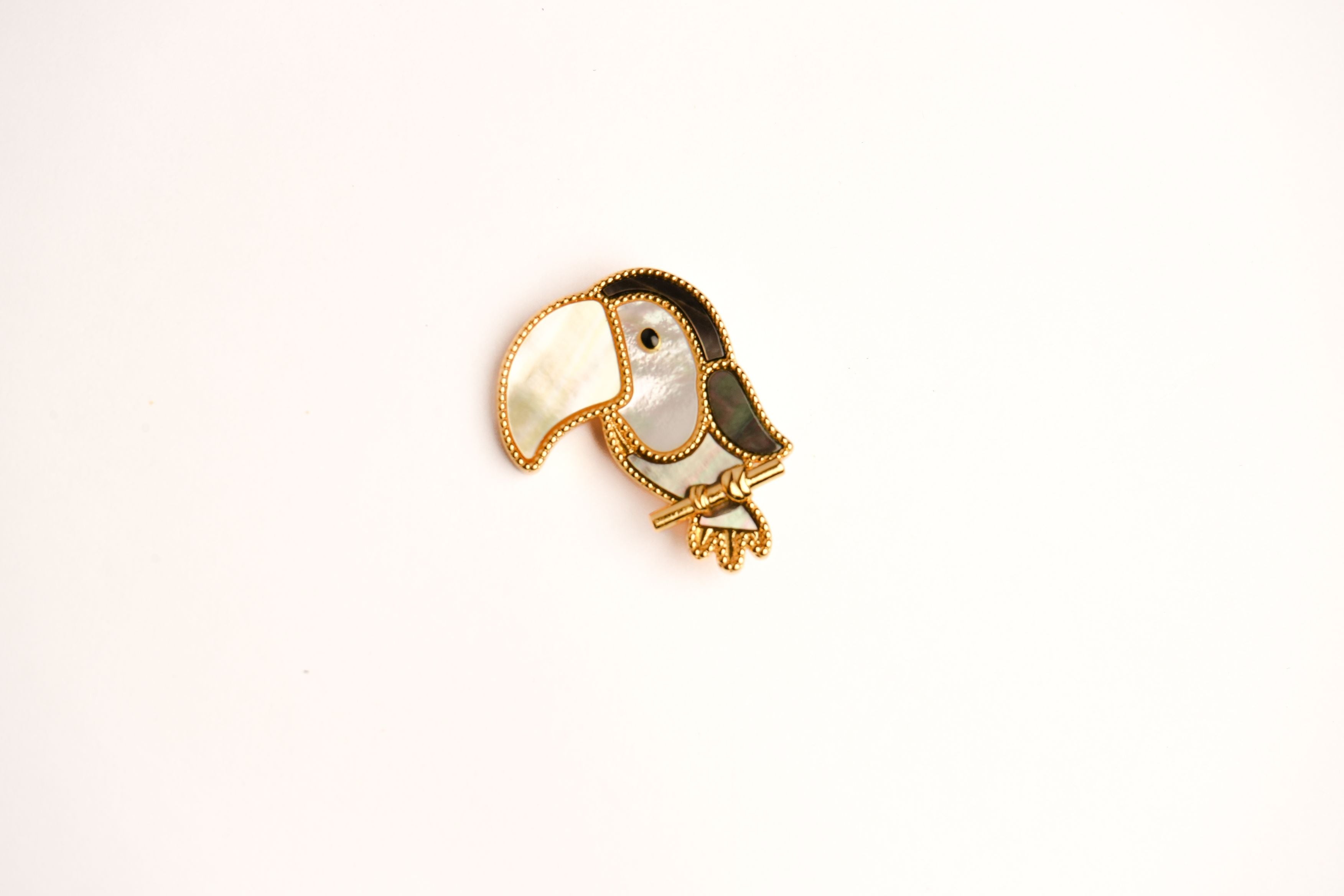 Alphabet VCA White Grey MOP Toucan Brooch | Mother of Pearl Bird Pin