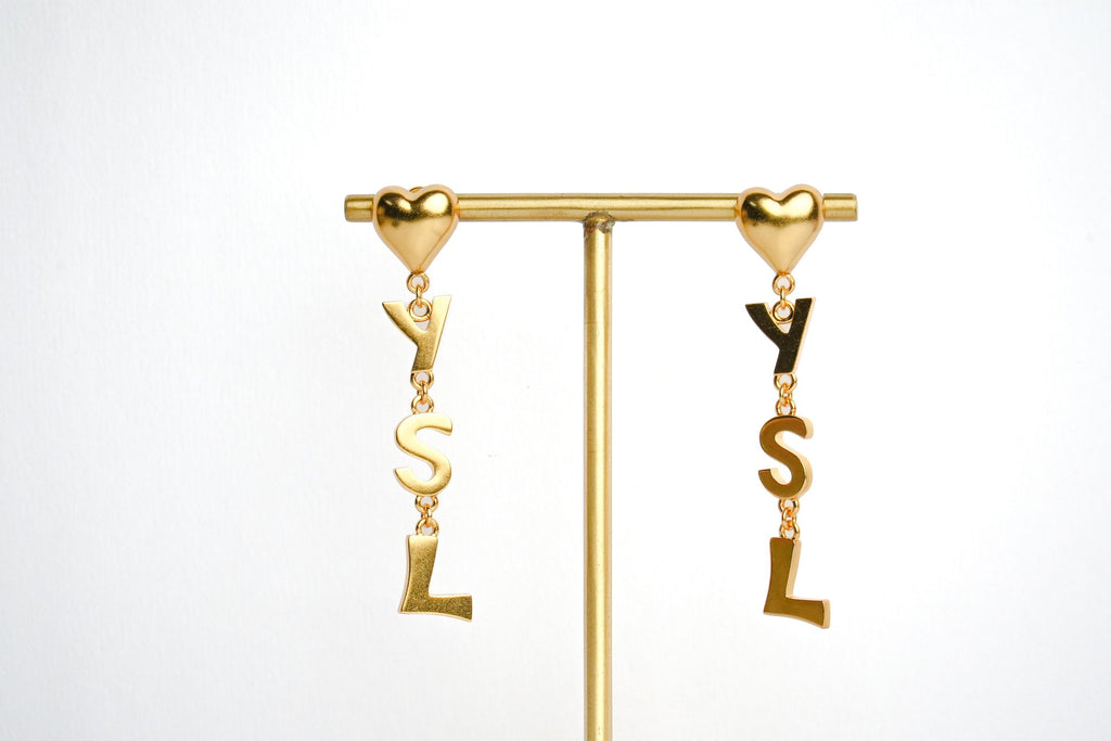Alphabet Y S L Signature Gold Danglers with Heart | Love Fashion Earrings