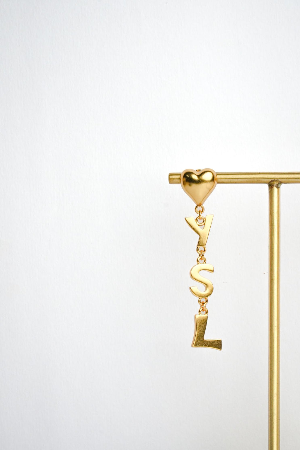Alphabet Y S L Signature Gold Danglers with Heart | Love Fashion Earrings