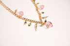 Double C Pink Drop Feather Charms Link Chain in Pale Gold | Luxury Fashion Necklace