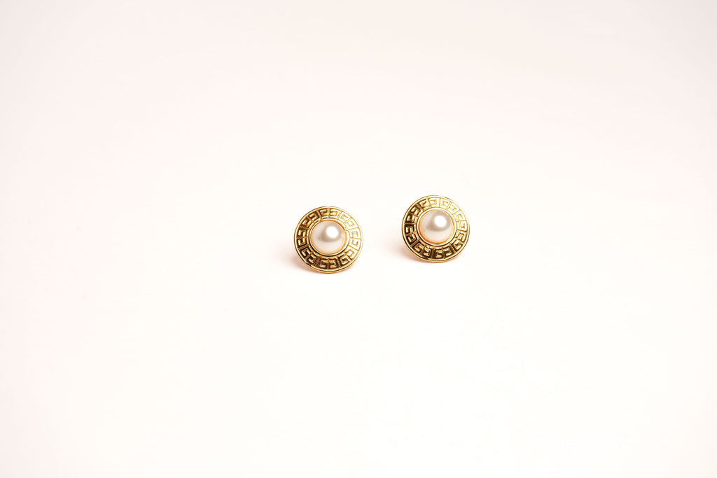 Alphabet G Pearl Round Studs in Gold Plating | Classic Fashion Jewelry