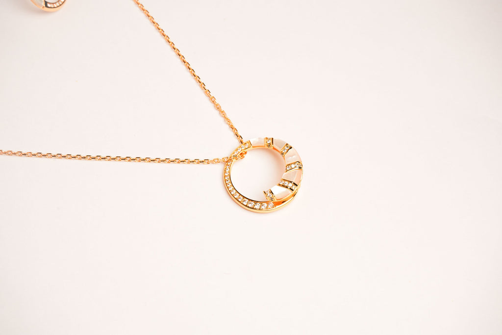 Alphabet BVL White MOP CZ Pendant Set with Gold Chain | Designer Jewelry Set