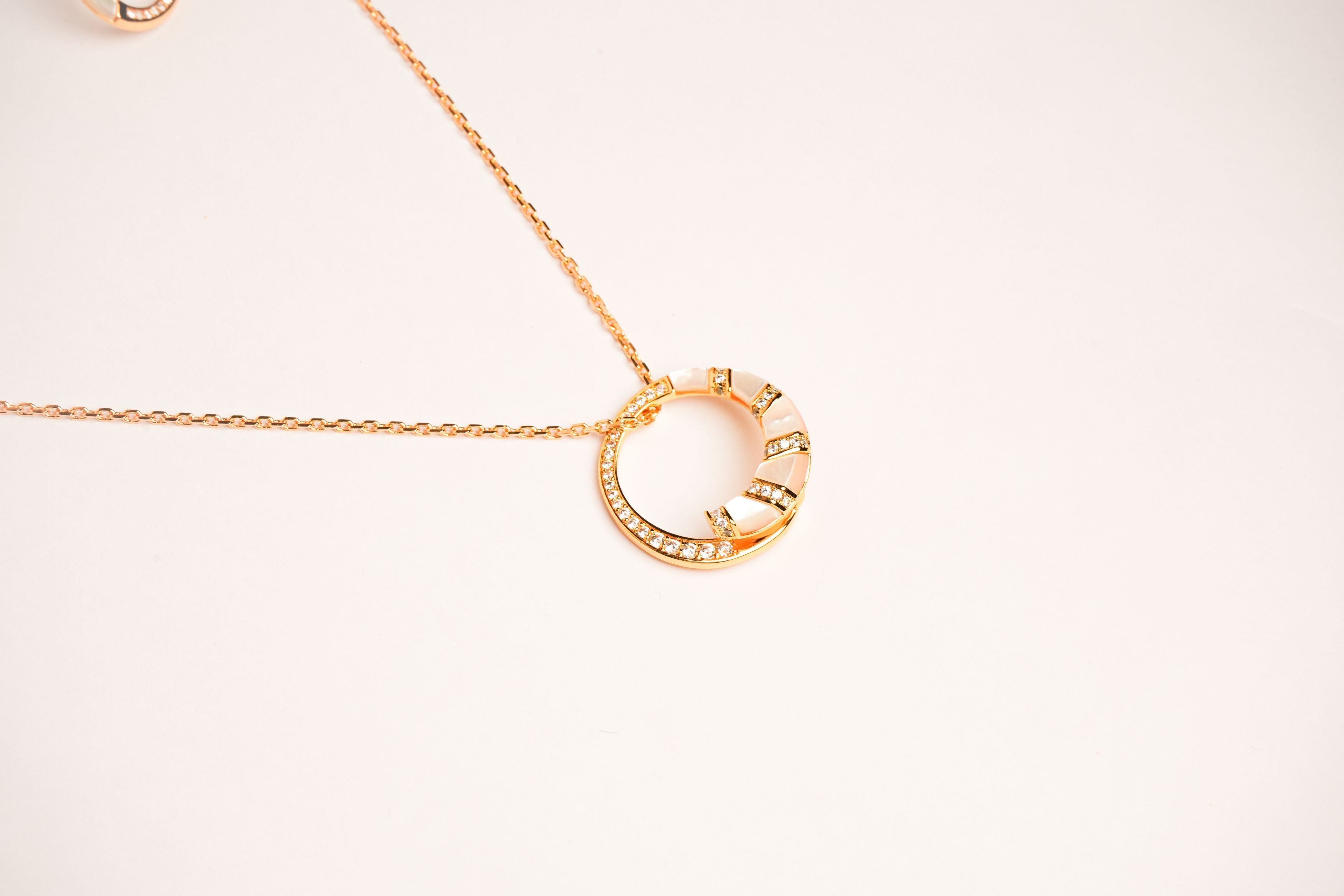 Alphabet BVL White MOP CZ Pendant Set with Gold Chain | Designer Jewelry Set