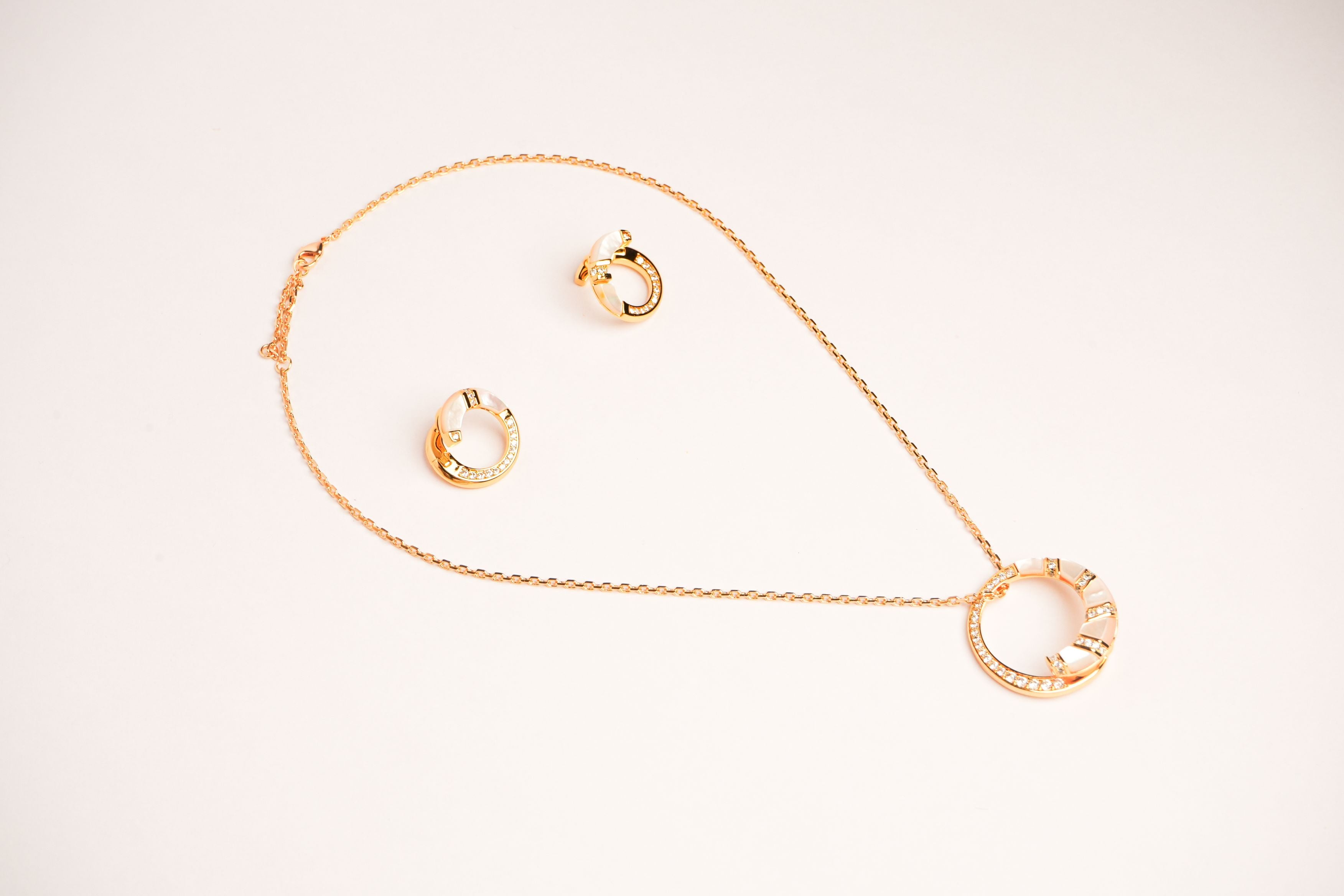 Alphabet BVL White MOP CZ Pendant Set with Gold Chain | Designer Jewelry Set