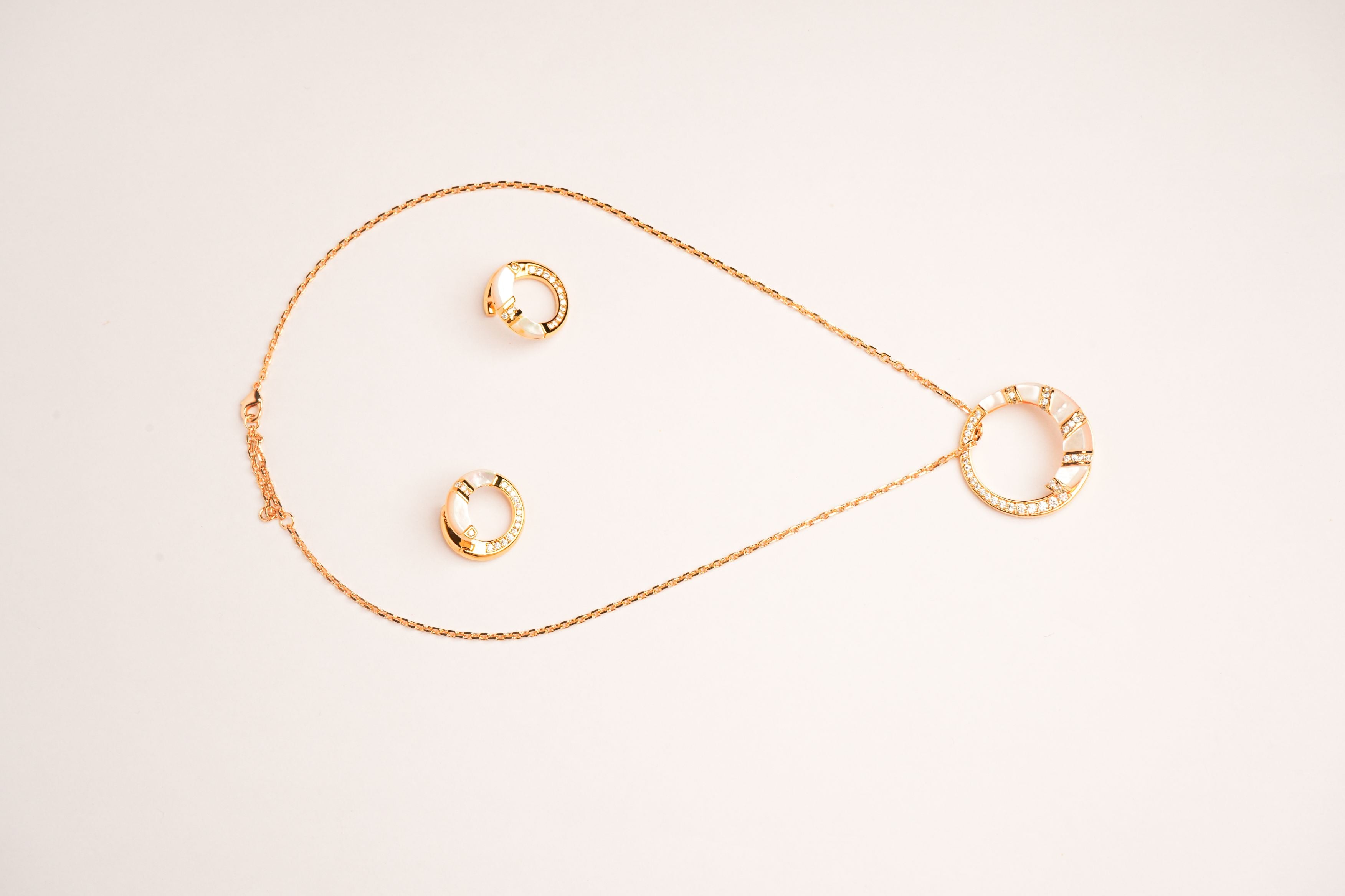 Alphabet BVL White MOP CZ Pendant Set with Gold Chain | Designer Jewelry Set