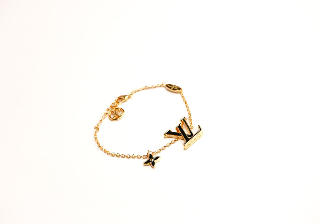Alphabet L V Black Enamel Charm Bracelet | Trendy Fashion Jewelry