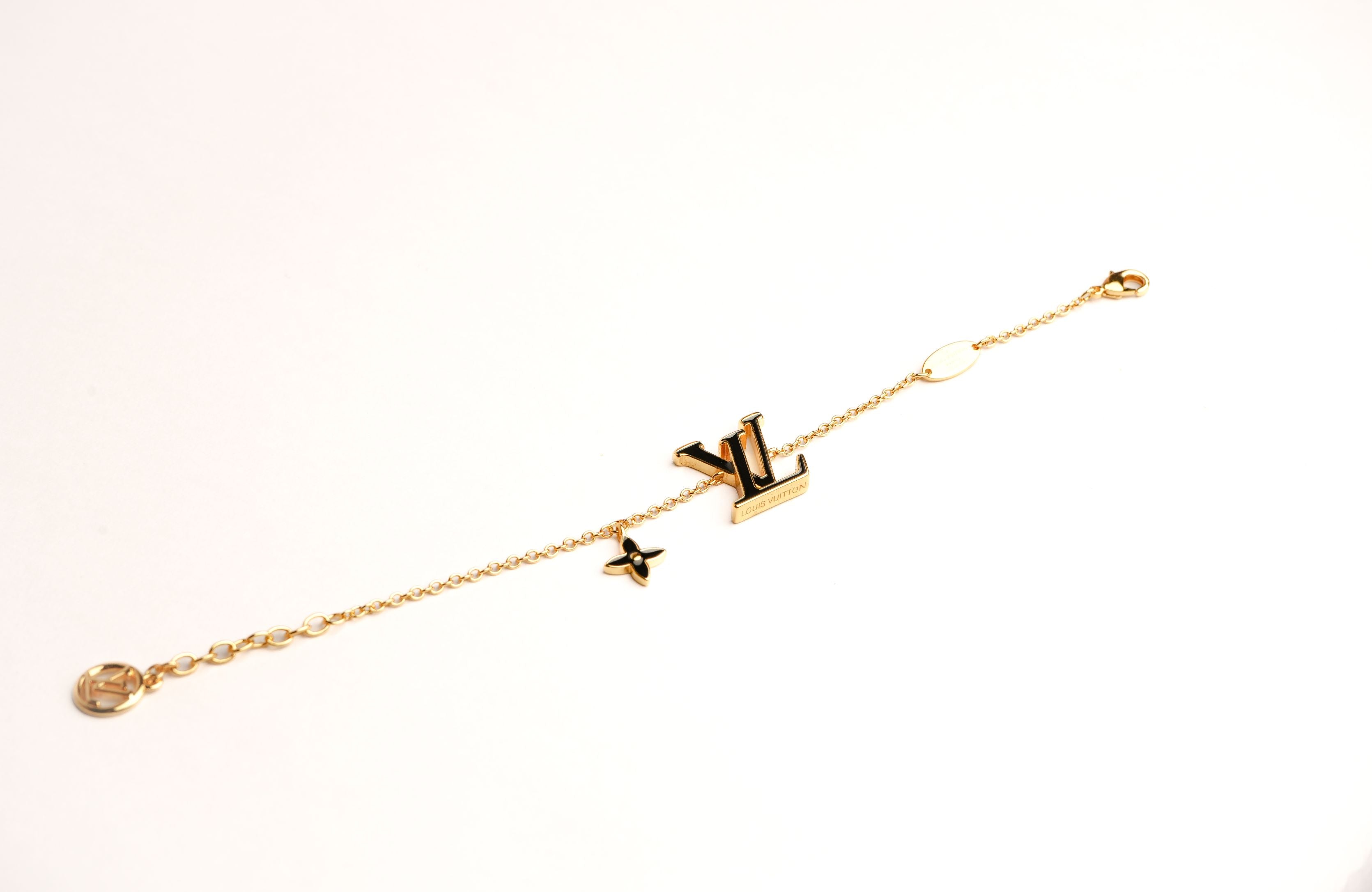Alphabet L V Black Enamel Charm Bracelet | Trendy Fashion Jewelry