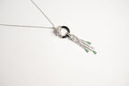 Alphabet C Panther Chain Set in Platinum with Black Circle Green Drops | Luxury Jewelry Set