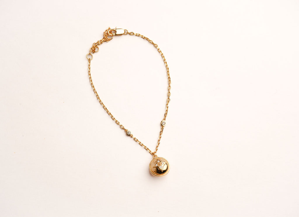 Alphabet L V Round Ball CZ Charm Bracelet | Designer Inspired Fashion Jewelry