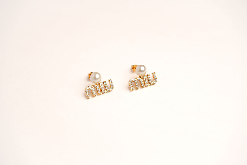 Alphabet M Studs with Pearl and CZ | Elegant Fashion Earrings