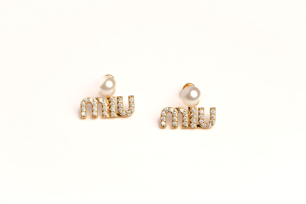 Alphabet M Studs with Pearl and CZ | Elegant Fashion Earrings