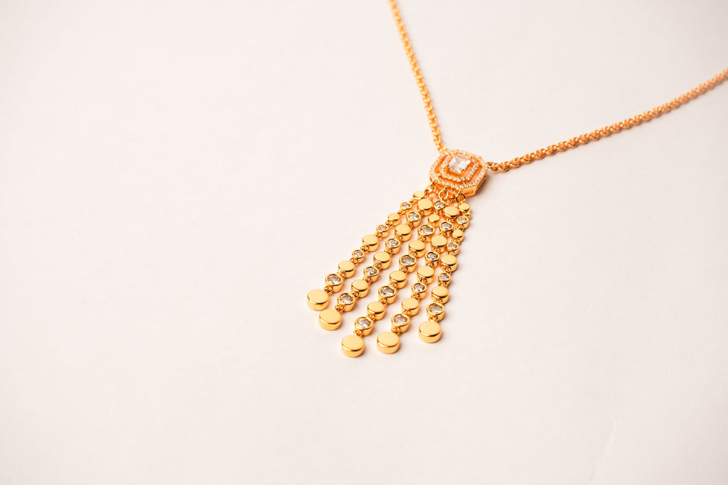 Alphabet MSSK Signature Pendant Set with Diamond in Gold Plating | Luxury Necklace Set