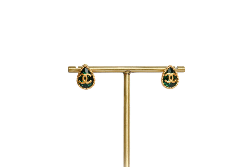 Double C Green Drop Studs in Matt Gold | Trendy Fashion Earrings