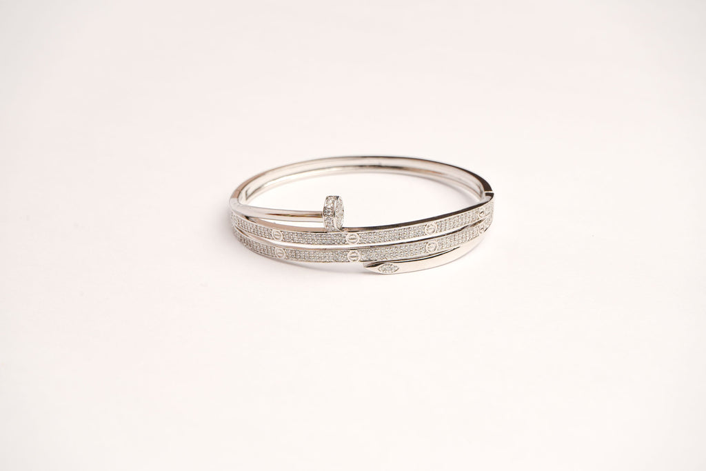Alphabet C Nail CZ Bracelet in Platinum Plating | Elegant Designer Jewelry