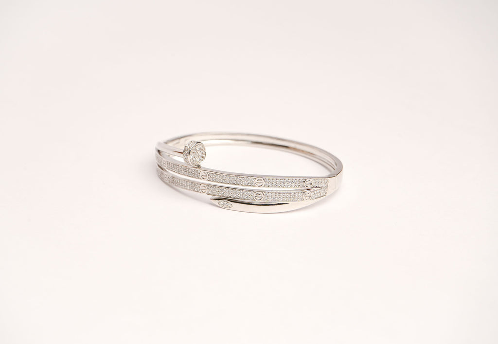 Alphabet C Nail CZ Bracelet in Platinum Plating | Elegant Designer Jewelry