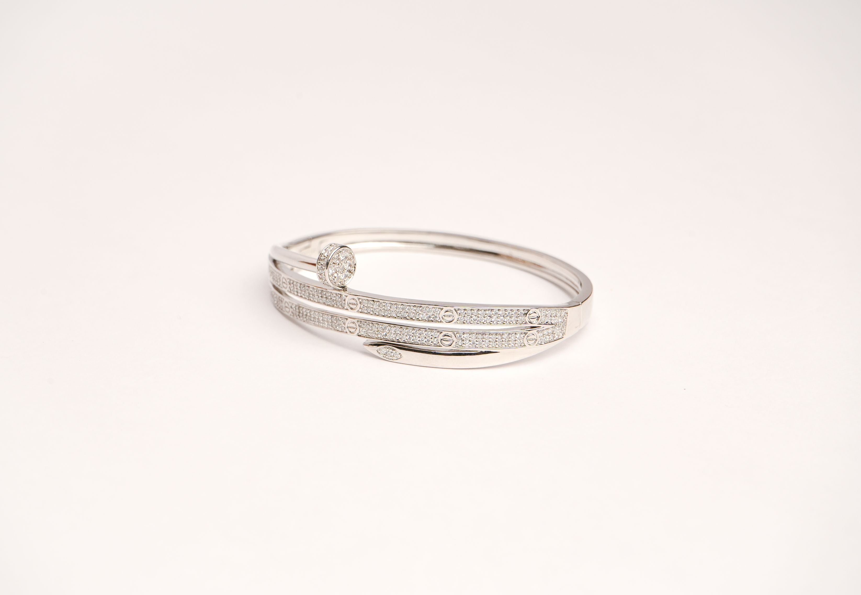 Alphabet C Nail CZ Bracelet in Platinum Plating | Elegant Designer Jewelry