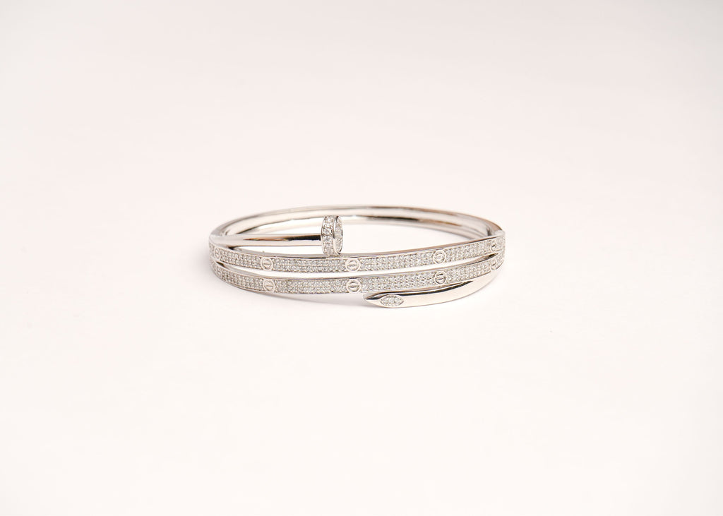 Alphabet C Nail CZ Bracelet in Platinum Plating | Elegant Designer Jewelry