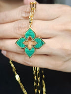 Alphabet RC Gold Plated Green Clover plain Pendant Necklace