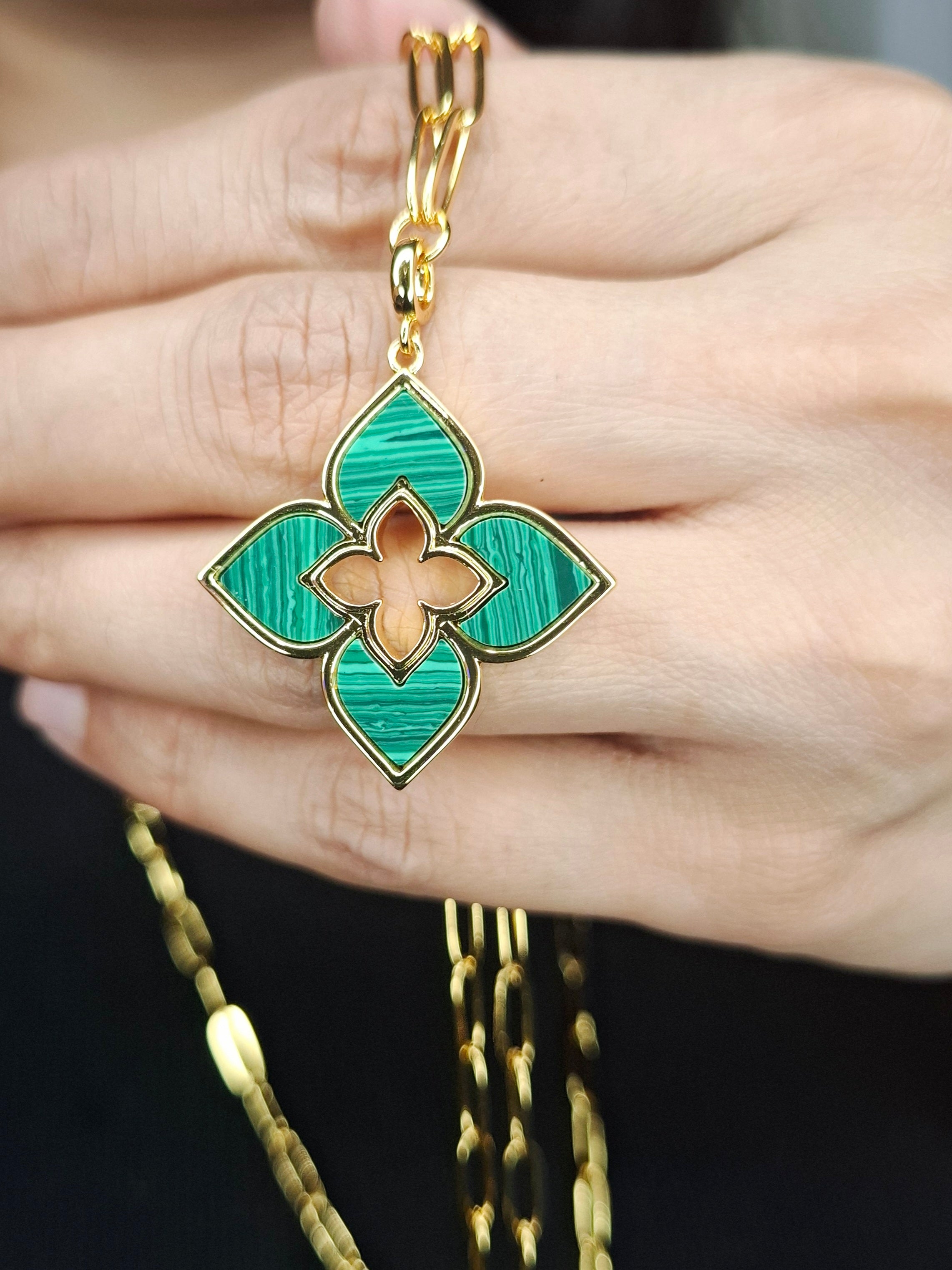 Alphabet RC Gold Plated Green Clover plain Pendant Necklace