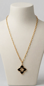Alphabet RC Gold Plated Black Clover Plain Pendant Necklace