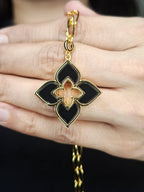 Alphabet RC Gold Plated Black Clover Plain Pendant Necklace