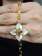 Alphabet RC Gold Plated White Clover Plain Pendant Necklace